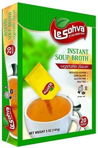 LeSohva Packet Instant Soup Broth Chicken & Vegetable Flavor, MSG / Gluten Free, 20 Packets / Servings (Vegetable) by LeSovah