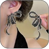 Sparkly Bow Earrings for Women Trendy Rhinestone Bowknot Earrings Prom Wedding Party Xmas Jewerly Accessories