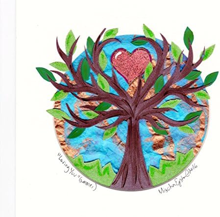 Summer Tree Heart Hand Cut Collage Art Crafted From Handmade Paper Signed Matted and Framed