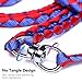 PETBABA Double Leash for Two Dogs, 4.6ft Heavy Duty Tangle Free Splitter Coupler, Strong Dual Lead Split, Soft Padded Handle, for Walking 2 Medium Large Dogs That Pull - Red-Blue