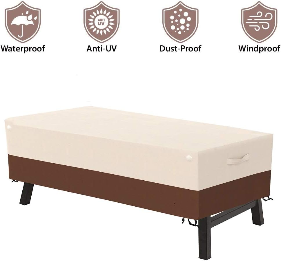Tuyeho Patio Rectangular Coffee Table Cover 48 x 28 x 13 inch, 600D Heavy Duty Outdoor Side Table Cover, Waterproof & Weather Resistant for Your Furniture (Beige & Brown): Kitchen & Dining