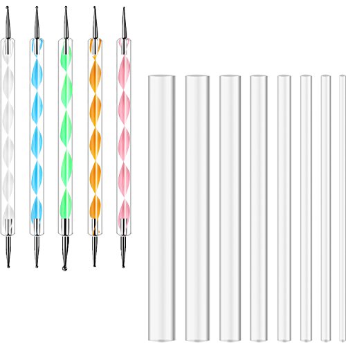 Hestya 13 Pieces Mandala Rock Dotting Tools Nail Art Painting Tools Set, Including 8 Sizes Flat Head Acrylic Dotting Rods and 5 Pieces Ball Stylus Pens (Transparent)
