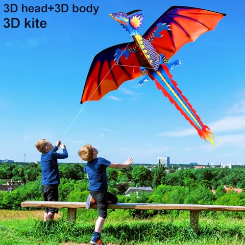 HENGDA KITE-Upgrade Classical Dragon Kite Stereoscopic Dragon Kites for Kids & Adults Easy to Fly for Beginner Easter 55inch x 62inch Single Line with Tail