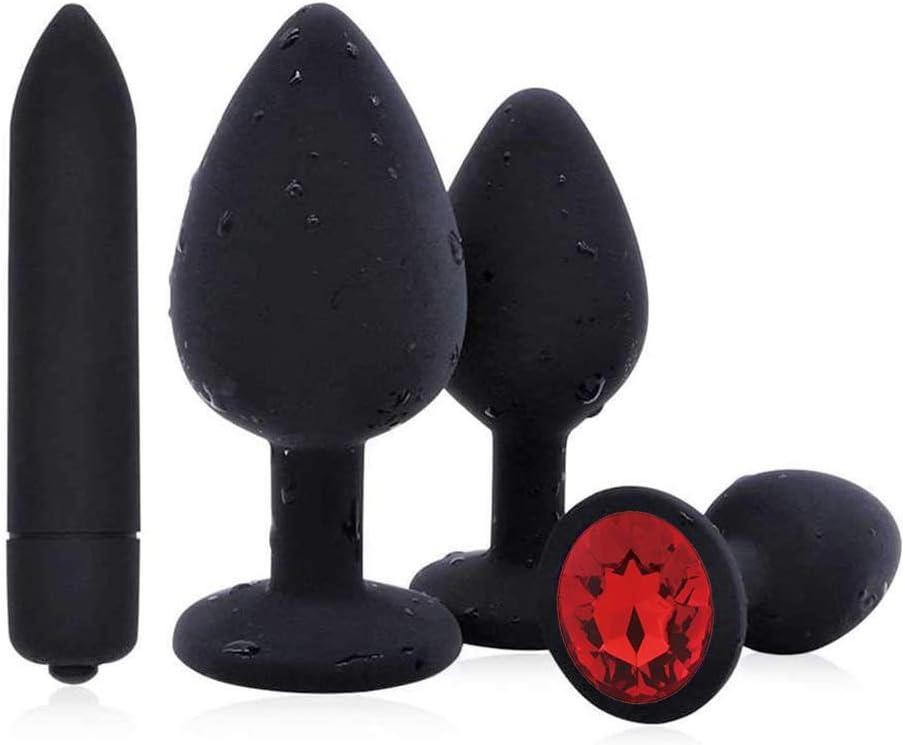 4 Pcs/Set Soft Silicone Bûtt Pl'uģ Set Round Luxury Gem Design Ànâles Plùg for Women&Men Beginner-with Víbratíng Másságe Stick: Health & Personal Care