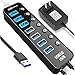 USB 3.0 Hub, Hhusali 7-Port SuperSpeed USB 3.0 Hub With 1 USB Charging Port and Power Supply Adapte