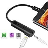 Lightning to 3.5 mm Headphone Jack Adapter, Ofspower 2 in 1 Lightning to 3.5mm Aux Audio and Charger Adapter with Music Control for iPhone 7/7 Plus/8/8 Plus/X