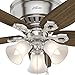 Hunter Fan Company, 51092, 42 inch Builder Low Profile Flush Mount Ceiling Fan with Lights, LED Light Kit, Pull Chain, Brushed Nickel Finish