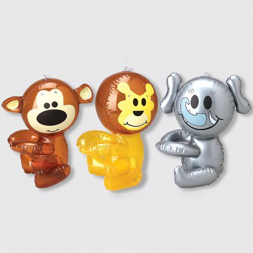 One Dozen (12) Inflatable HUG ME Wild Animals LION - ELEPHANT - MONKEY Party Decorations