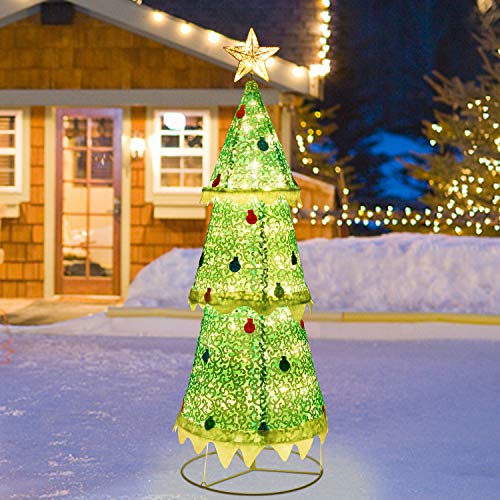 ATDAWN 6ft PreLit Light Up Christmas Tree, Collapsible Christmas Tree Outdoor Decoration, 160