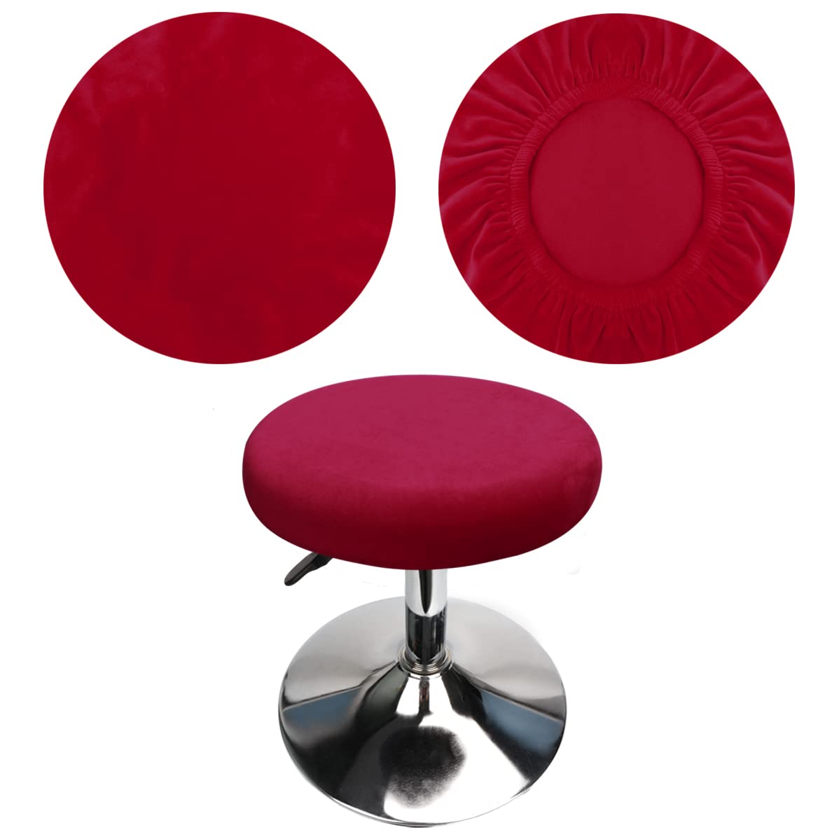 HuaLiSiJi Stool Covers Round 12"-16"/30-40cm Bar Stool Covers Velvet Round, Fabric is Soft and plush Washable Easy Care and Durable (Burgundy)