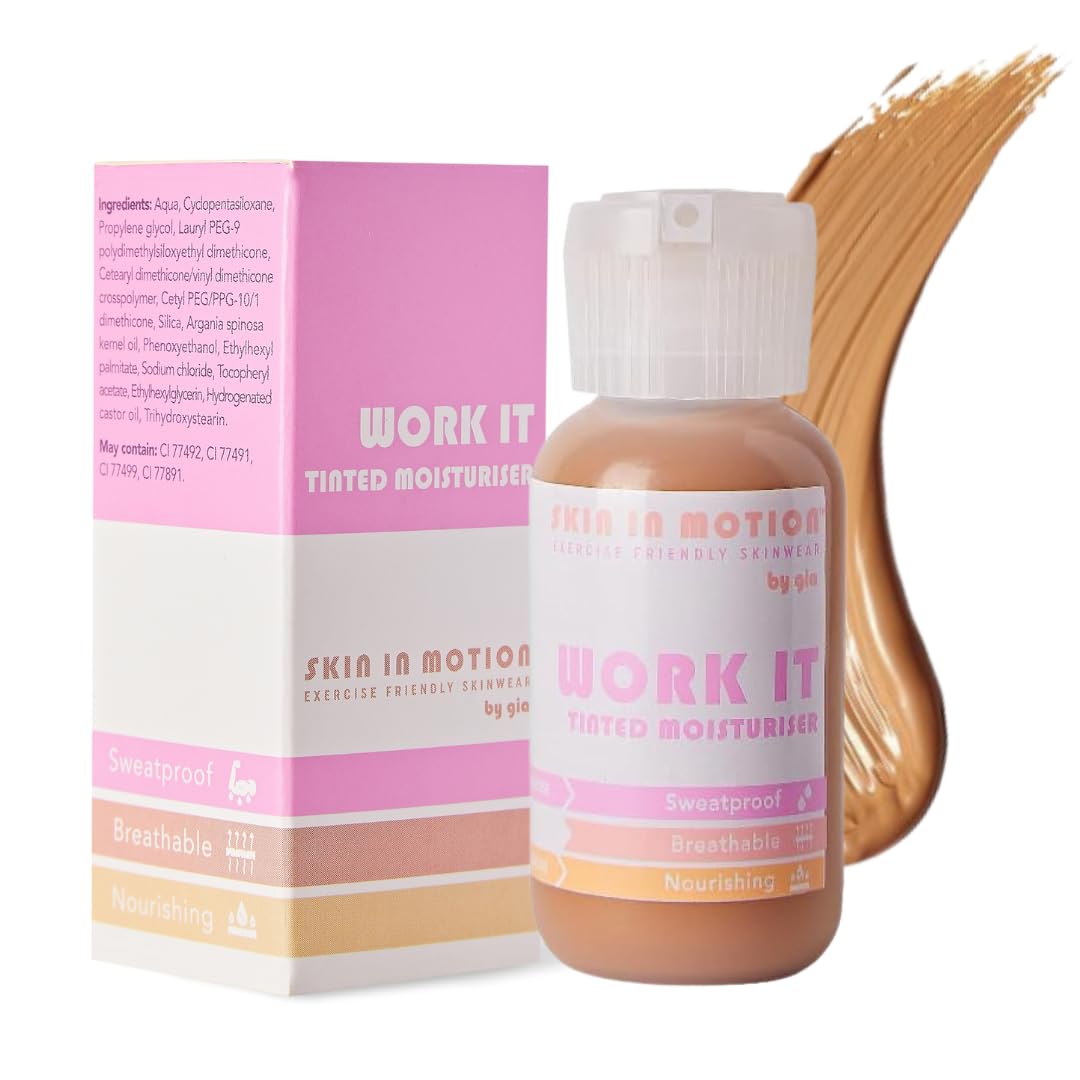 Skin in Motion | Work It Sweatproof Tinted Moisturiser | Shade: Dark | Buildable Hydrating Skin Tint | Everyday Use | Lightweight Anti-Redness Tinted Moisturiser & Sweatproof Foundation Alternative