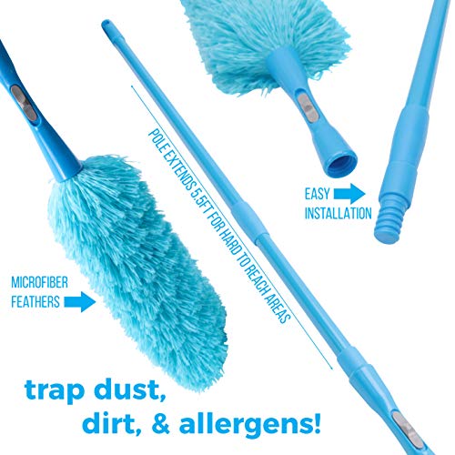 Hank HouseHold TriboDuster with Bonus Blinds Cleaner – Microfiber Duster for Cleaning with Extendable Telescoping Pole Up to 5ft6”! Ceiling Fan Dusters, Cobweb/Spider Web Brush and Blind Duster