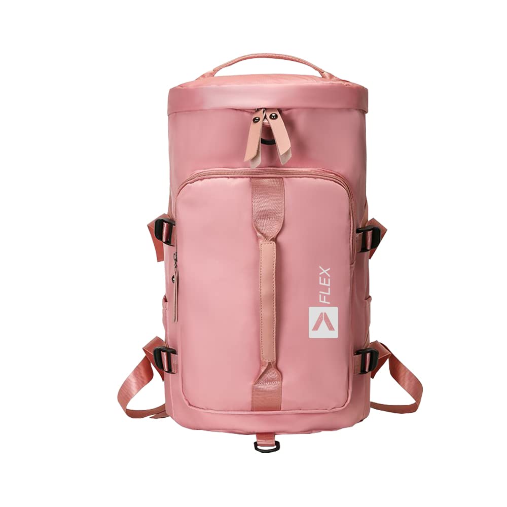 Flex Nylon Fabric Wrinkle Free Waterproof Durable Lightweight Gym Bag with Separate Shoe Compartment Dry/Wet Pocket Men's Fitness Training, Swimming Travel Sport with Adjustable Shoulder Strap Pink