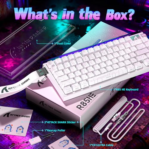 ATTACK SHARK R85 HE Wired Magnetic 75% Gaming Keyboard, 8KHz Polling Rate, 0.005mm Fast Activation RT, 256K Scanning, Hot-Swap Customizable, for PC/Win/Mac, White Outline