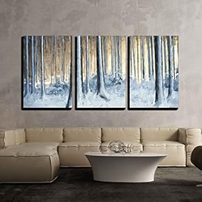 Oil Painting Snowy Trees in The Winter Forest x3 Panels