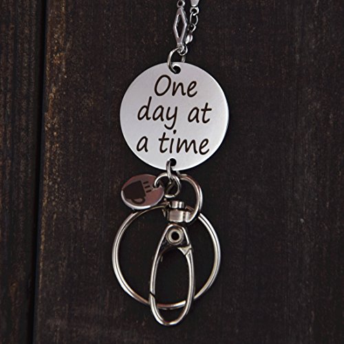 Crimmy - Fashion ID Necklace Lanyards for Women - Stainless Steel Chain ID Badge - Inspirational Pendant Necklace Lightweight ID Holder 34'' - Non Breakaway (one day at a time)