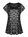 PrettyGuide Women's Evening Tops Sparkle Shimmer Glam Sequin Blouse Black XL/US18-20