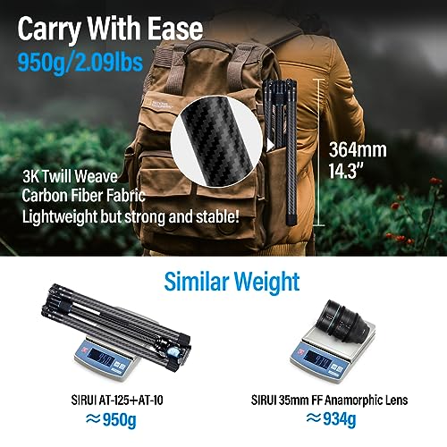 SIRUI Carbon Fibre Tripod for Camera, 152cm Compact Lightweight Tripod with Fluid Head AT-10, Portable Travel Tripod for Camera, DSLR, Camcorder, Video Camera, Macro Shooting, Max Load 5kg, Traveler X