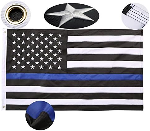 HomeSmith Thin Blue Line Lives Matter Embroidered Stars and Sewn Stripes Black White and Blue American USA Police Flag Honoring Law Enforcement Officers LEOs 3x5 feet