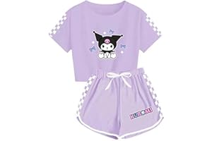 WANHONGYUE Kuromi Crop Top T Shirt and Shorts Set Petite Women's 2 Piece Short Sleeve Outfits Girls Summer Active Tracksuit