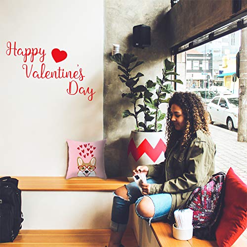 Valentines Day Vinyl Wall Art Decal - Happy Valentine's Day - 15" x 23" - Valentine's Lovers Heart Decor Romantic Couples Home Living Room Bedroom Apartment Indoor Work Sticker (15" x 23", Red)
