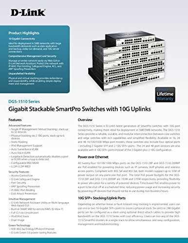D-Link Systems 28-Port Gigabit SmartPro Stackable Switch & 4 10GbE SFP+ Ports (DGS-1510-28X)
