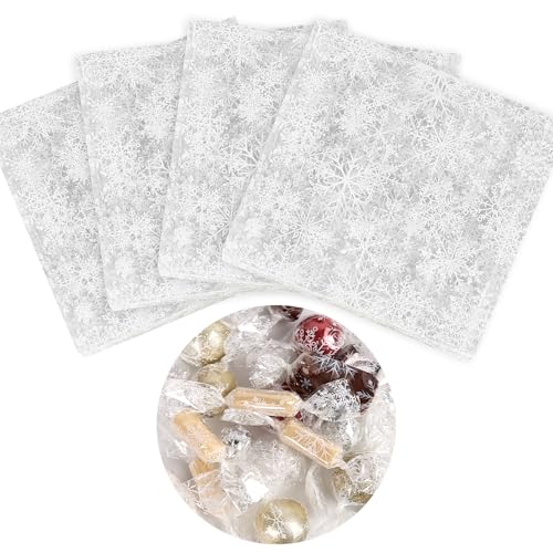 FINGOOO Snowflake Clear Candy Wrappers, 600 Piecs 5 x 5 Inches Cellophane Caramel Wrapper Precut for Homemade Candy Chocolate Lollipop Christmas Bar Wrappers