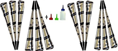 12X Black Henna Cone With Applicator Jac Bottle Temporary Tattoos Body Art Kit+Applicator Bottle