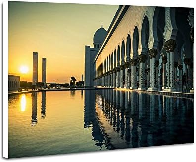 Grand Mosque Abu Dhabi Sunset Art Print Home Wall Hang Decor Poster Frameless Decorative Painting(16x24x1 inches)