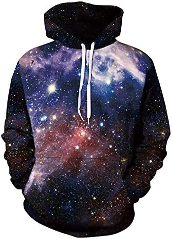 Queen Area 3d Digital Print Galaxy Nebula Space Drawstring Hooded Sweatshirt Casual Pullover Hoodie with Big Pockets M