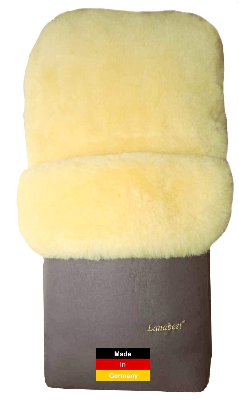 NEU: Lammfell Fußsack für Kinderwagen. LANABEST Premium Qualität. Medizinische Gerbung, schadstoffarm, zart und weich. 30°C waschbar. In Deutschland hergestellt. Farbe grau.