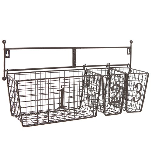 Wall Mounted Black Metal Wire Mesh Numbered Storage Basket Set