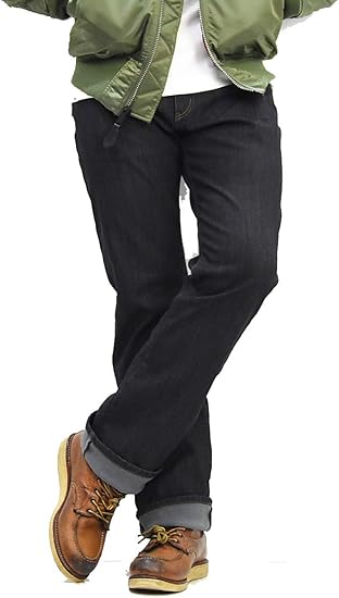 Amazon 暖かいパンツ デニム メンズ ストレッチ 裏フリース ストレート 5251 01 ブラックデニム 85 ジーンズ 通販