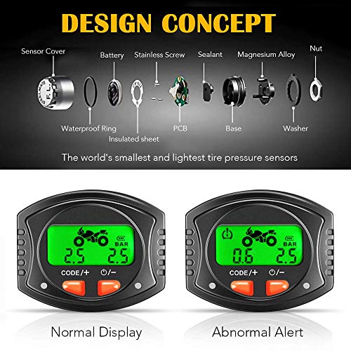 Tymate TPMS Tire Pressure Wireless System for Motorcycle, Tire Pressure Monitoring System with 2 DIY Sensors - Waterproof Digital LCD Display, Gauge Monitoring System for Motorcycle - 5 Alarm Modes - Thumbnail 2