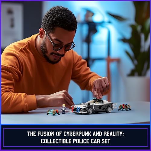 FUNWHOLE Police Patrol Car Illuminated Building Block Set - Cyberpunk City Car Hunting Playset with Police Officer, 372 Pieces, STEM Toy for Adults and Teenagers