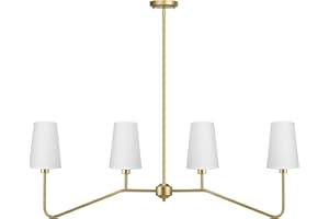 WuliFun 4-Light Island Lights, Kitchen Island Lighting Fixture, Industrial Linear Chandelier, Fabric Island Light for Kitchen, Gold