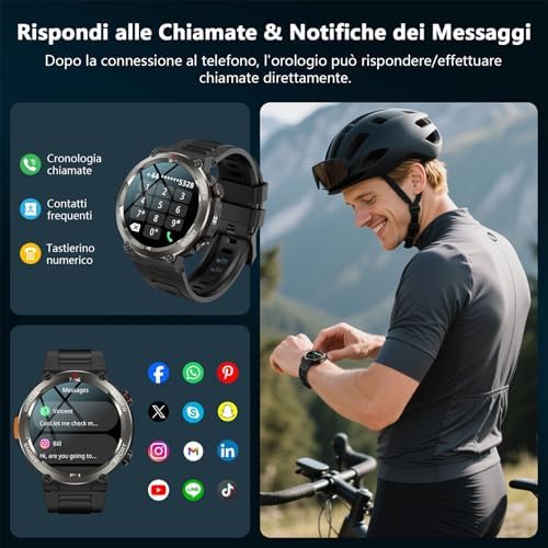 Yxtel Men's Sports Smartwatch with Bluetooth Calls, Compass & LED Flashlight, 120+ Sports Modes, Heart Rate Monitor, Sleep Monitor, IP68 Waterproof, 30 Days Battery, for Android iOS