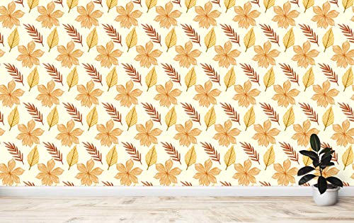 Avikalp Self-Adhesive ARW0640 Light Orange Brown Yellow Leaves Stems Autumns White HD Wallpaper for Drawing Room(60cm x 457cm)