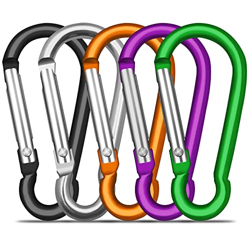 Carabiners Large Carabeaner Aluminum Keychain Hook Set of 5 Locking Carabiner Clips for Hammock, Keychain, Outdoor, Camping, Hiking, Dog Leash Harness