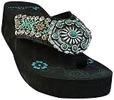 Montana West Western Turquoise Silver Concho Aztec Hand Beaded Flip Flop