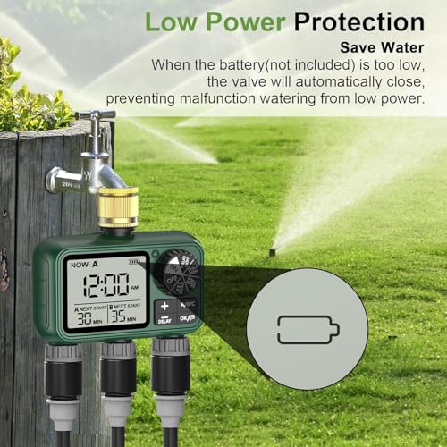 Water Timer 3 Outlets with Brass Inlet, Programmable Sprinkler Hose Waterproof Timer, Automatic prinkler Timers with Rain Delay/Manual Watering/large LCD display for Irrigation Lawn Yard