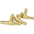 Nigo Industrial Co. 3-Way Tee Brass Hose Fitting, 1/4" x 1/4" x 1/4" ID Hose Barb Pipe Fitting (Pack of 3)