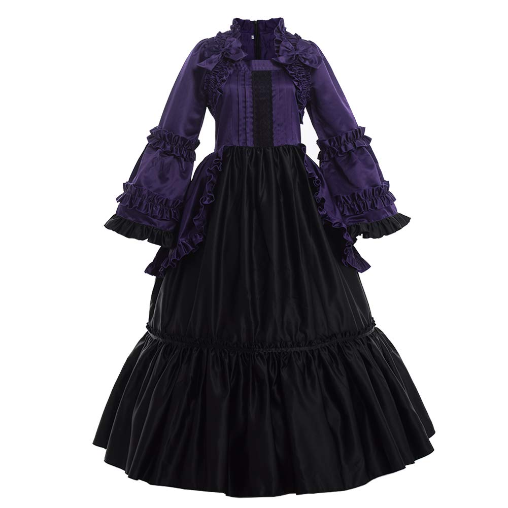 GRACEART Vintage Victorian Puff Sleeve Ball Gown Gothic Reenactment Party Cosutme Dress (M, Purple)