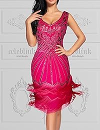 Vestido flapper para mujer de los años 20, cuello en V, con flecos