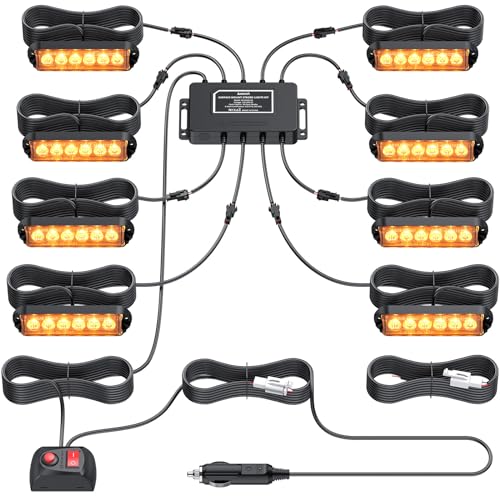 51sKV3S6i2L Justech 8Er 6Led Warnlicht Frontblitzer Stroboskoplicht Frontblitzer, 30 Modi Warnleuchte Stroboskop Blinklicht Wasserdicht Ip65, Led Blitzer Für 12/24V Emergency, Repair, Truck, Kfz Orange