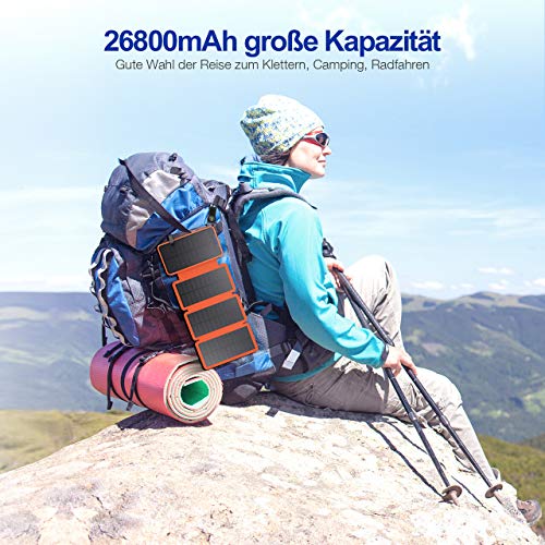 IEsafy 26800mAh Solar Powerbank mit 4 Solar Paneel große Kapazität Solar Ladegerät, geeignet für iPhone, Samsung, iPad, Huawei