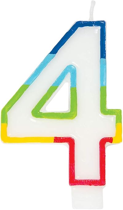 Unique Vibrant Rainbow Border Number 4 Birthday Candle 7x12cm