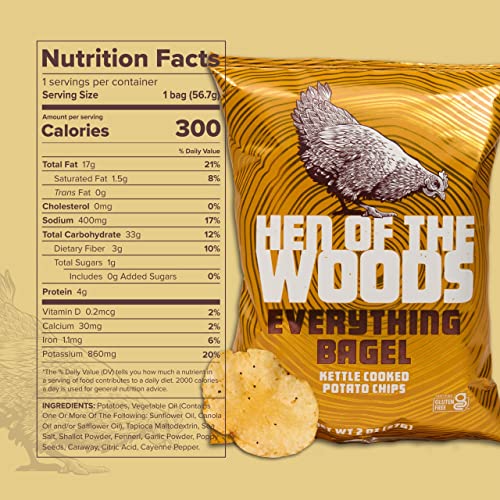 Hen of the Woods Kettle Cooked Potato Chips, Mixed Flavors Variety Pack, 2 Ounce Bag, 12Pack