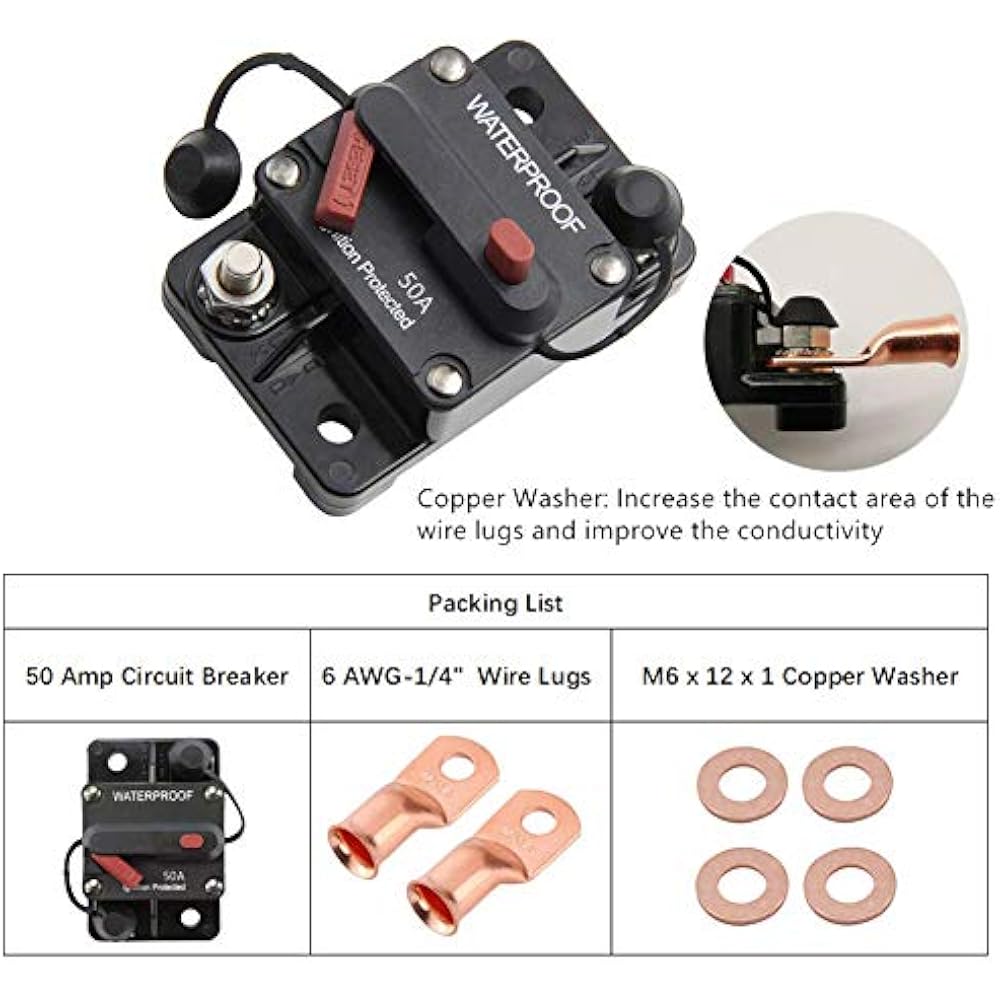 50 Amp Circuit Breaker Trolling Manual Reset Car Marine Motors Boat ATV