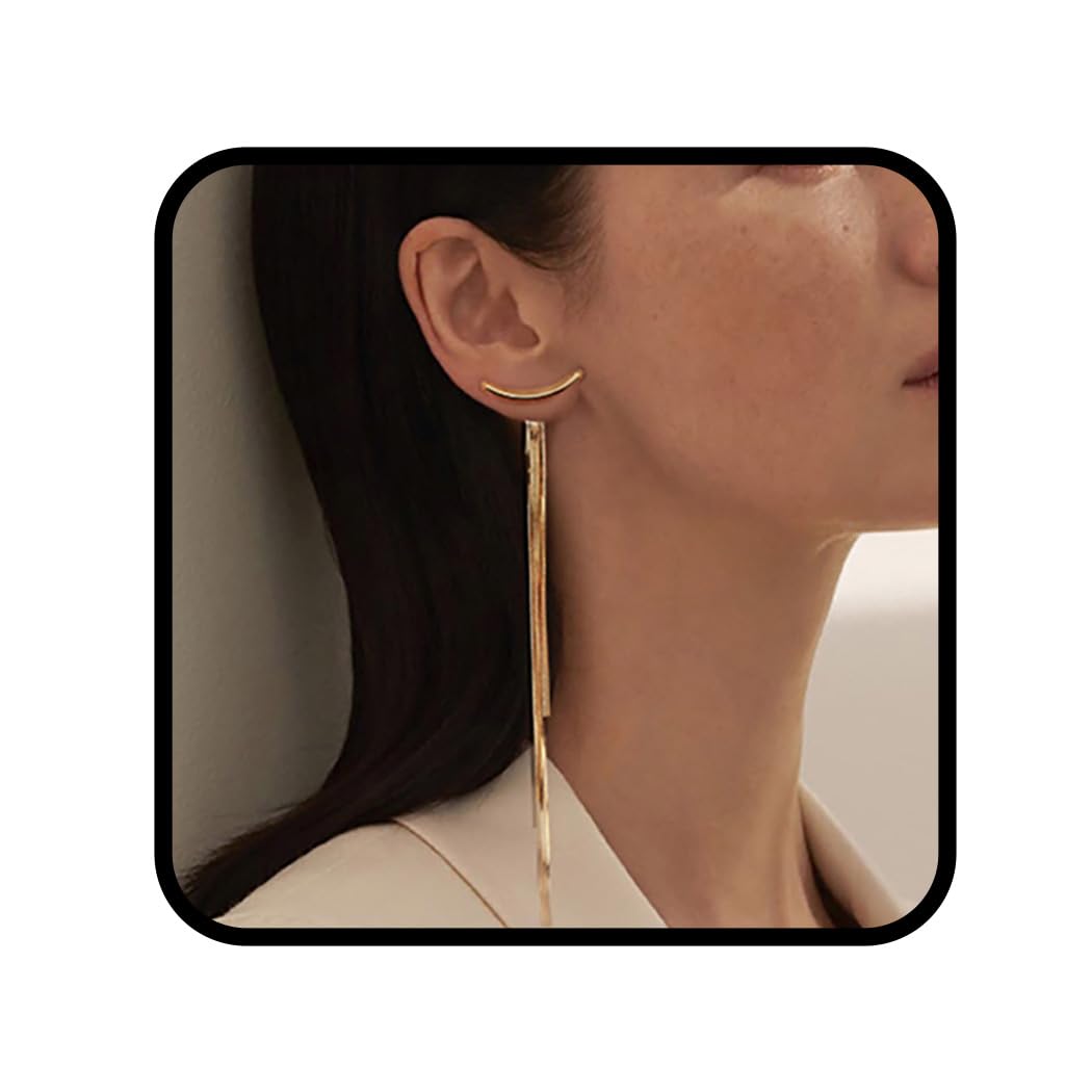 Ushiny 2 Pieces Long Drop Hoop Earrings Gold Tassel Dangle Stud Earring Set Personal Dangle Drop Earrings Jewelry for Women and Girls